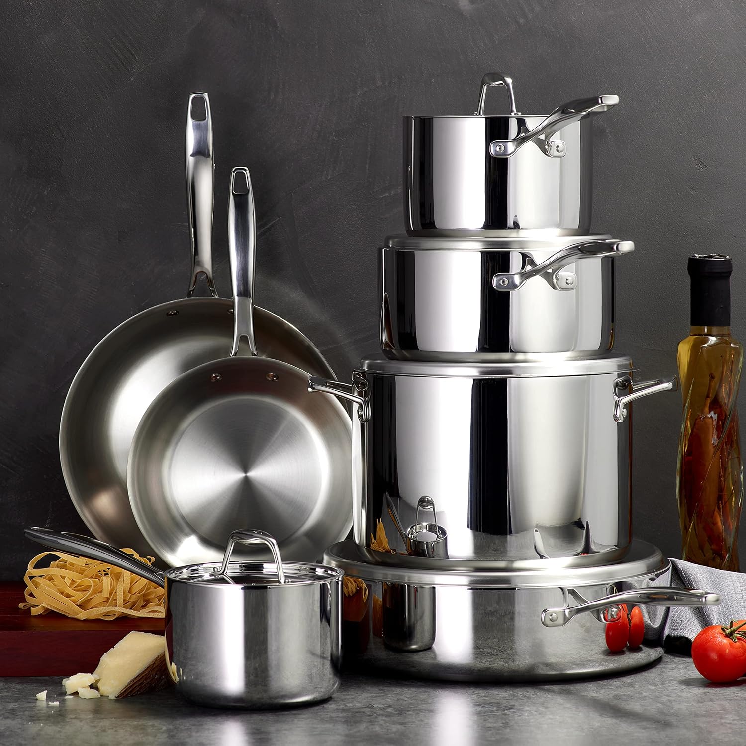 Tramontina Signature Tri-Ply Clad Stainless Steel 12-Piece Cookware Set with Lids